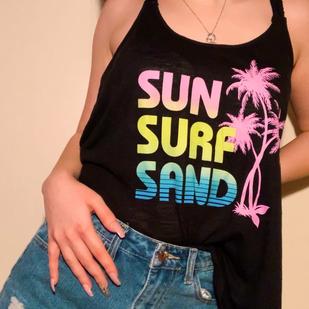 Black Palm Tree Spaghetti Strap Tank Top - Like New